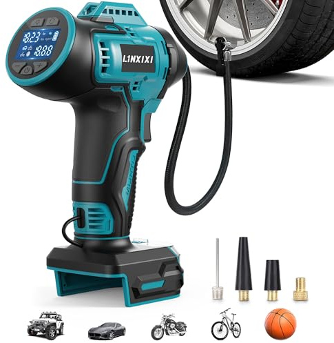 Kabelloser Elektrische Luftpumpe für Bosch 18V-GBA-Akku, 160PSI Akku Kompressor mit LED-Licht & Auto-Stopp, Reifenpumpe mit 5M 12V Autostromkabel für E-Bike, Auto, Motorrad, Bälle