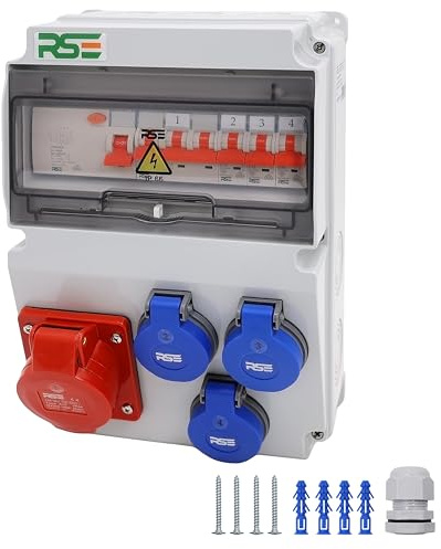 BAUSTROMVERTEILER WANDVERTEILER KOMPLETT VERDRAHTET 32A 16A 230V MIT CEE DOSE ZÄHLER IP65, 4. 1x16a 3x230v MIT LS+FI