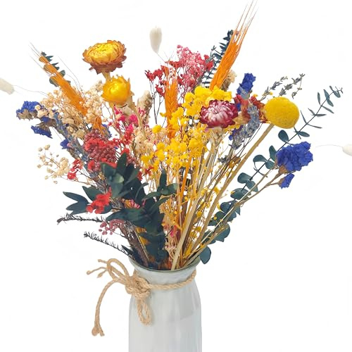 40 Stück Trockenblumen Bunt,36-43 cm Trockenblumenstrauß,Getrocknete Blume,Trockenblumen zum Basteln,Pampasgras,Deko Wohnzimmer,Boho Deko,Hochzeitsdeko,Tischdeko,Eukalyptus Getrocknet Deko