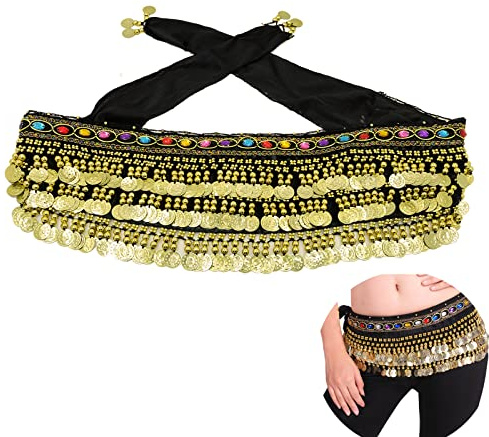 Floatdream Damen Bauchtanz Kostüm Hüfttuch, Chiffon Hüfttuch, Bauchtanz-Hüftschal, für in Bühnenaufführungen, Geburtstagsaufführungen, Partyaufführungen (Schwarz)