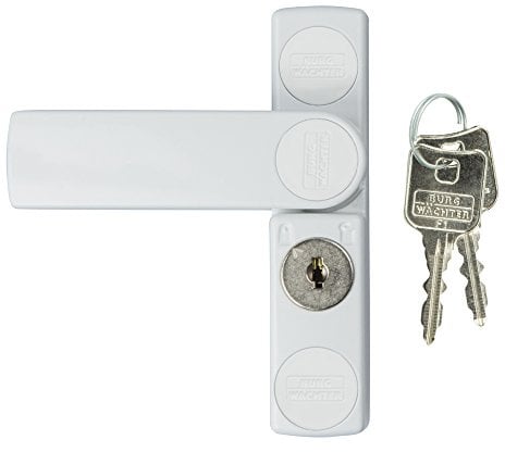 Burg Wächter Fenstersicherung, Einbruchschutz für Fenster und Balkontüren, Abschließbar, Innen, Unter-/Ober-/Griffseite, Einflügelige Fenster, WinSafe WS 11, Weiß, Winsafe WS 11 W SB, 142 x 24 x 35 mm