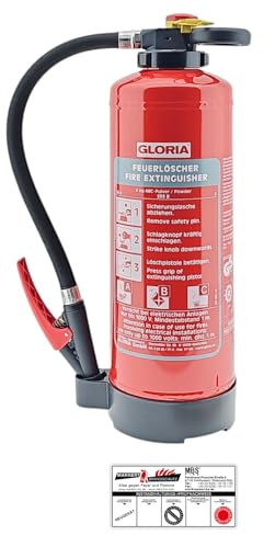 Gloria P6PRO – 6 kg Auflade-Pulver Feuerlöscher (ABC) mit Wandhalter – inkl. Instandhaltungsnachweis und aktueller Prüfplakette