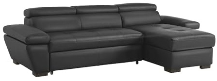 Vente-unique Ecksofa Leder mit Schlaffunktion - Ecke Rechts - Anthrazit - JONOVA