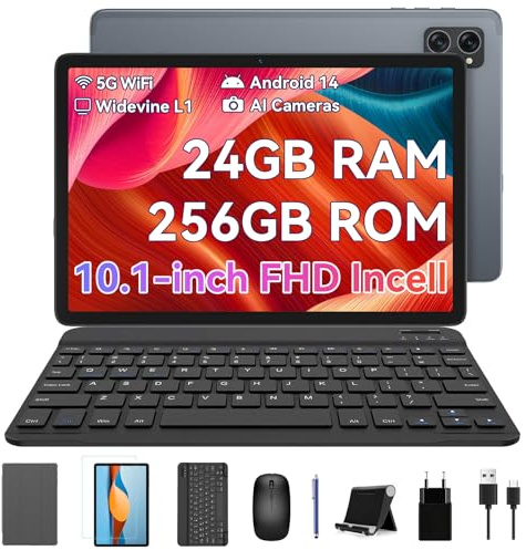 BESTTAB Android 14 Tablet 10 Zoll,24(8+16) GB RAM+256GB ROM,Octa Core Tablet mit Tastaturen,Grau