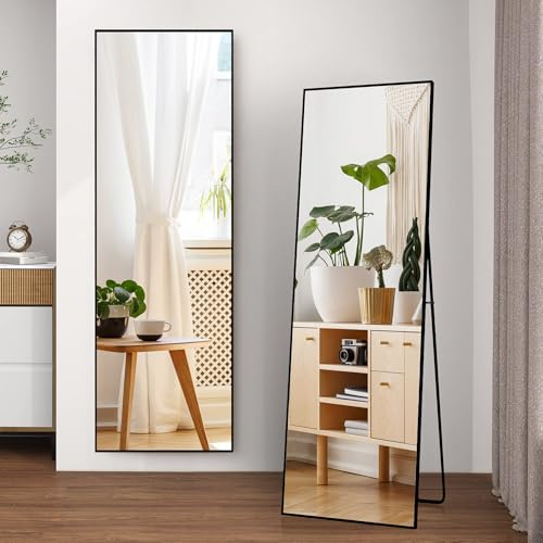 KeepGoon Ganzkörperspiegel, Standspiegel zum Aufhängen, Stehen oder Anlehnen, Schlafzimmerspiegel, Wandspiegel (Schwarz - Quadrat, 164×54cm)