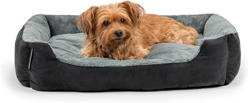 lionto Hundebett mit Wendekissen, Hundekörbchen, 75 x 60 cm, Schwarz | Robustes Haustierbett mit herausnehmbarem Wendekissen, rutschfester Unterseite und weicher Liegefläche für Hunde & Katzen