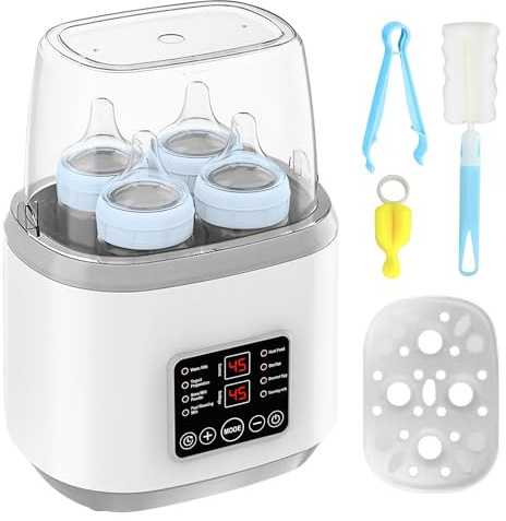 Flaschenwärmer Baby, 8-in-1 Sterilisator für Babyflaschen mit Intelligenter Terminplanung, Dampfsterilisation, 24H Warmhaltefunktion Baby Flaschenwärmer, Babyflaschen Wärmer, Fläschchenwärmer (Grau)