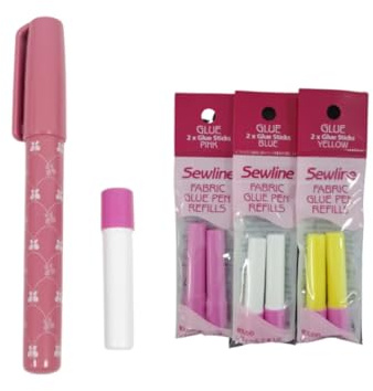 Sewline Riolis wasserlöslicher Textilkleber + Nachfüllpackung blau, gelb und rosa Gewebekleber