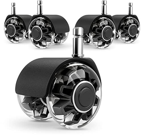 Baasha Bürostuhl rollen - 11x22MM Leichtgängige und Leise(Schwarz 5er Set) | Rollen für Bürostühle(1000KG) Schreibtischstuhl für Gaming-Stühle, Geeignet für Jeden Boden,Keine Kratzer