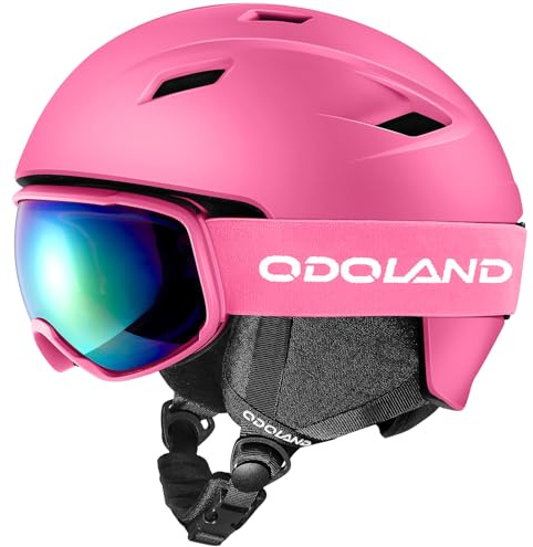 Odoland Skihelm und Skibrille Set Snowboardhelm mit Snowboardbrille für Damen und Herren Ski Goggles UV 400 Schutz Windwiderstand Snowboard Brille zum Skifahren und Bergsteigen