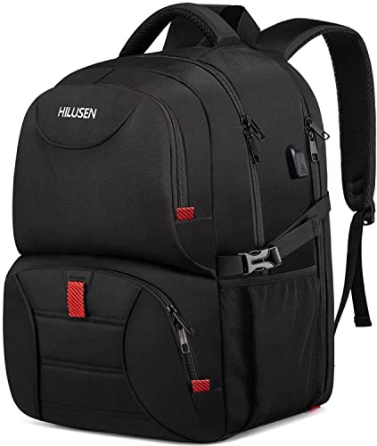 HILUSEN Groß Rucksack Herren 50L,Arbeit Rucksack Laptop Rucksack Herren 17.3 Zoll Schulrucksack mit USB Ladeanschluss Business Reisen Notebook Tasche Rucksäcke Männer Frauen Jungen Teenager Schwarz