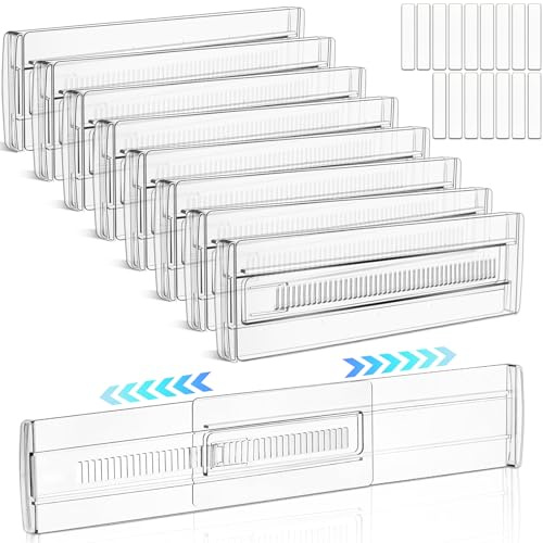 TEBOKHAD 8 Stück Schubladentrenner Verstellbar Kunststoff, Schubladenteiler Verstellbar (28.7-50.5cm), Transparente Schubladenteiler, Schubladen Organize Für Küche, Schlafzimmer, Büro, Schreibtisch