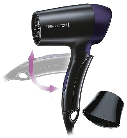 Remington Haartrockner [extrem klein & klappbar] On The Go (1400 W, weltweite Spannungsanpassung 120/220-240V, Stylingdüse, 2 kombinierte Heiz- & Gebläsestufen) Reisehaartrockner D2400