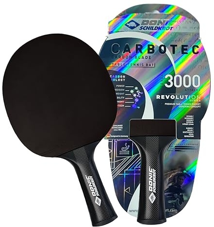 Donic-Schildkröt CarboTec 3000 Tischtennisschläger – Carbon-Schläger aus einem Guss mit 50% Carbonanteil – QRC Revolution Belag mit S-Plus Schwamm 2,1mm, Spieltyp Attack, konkaver Griff