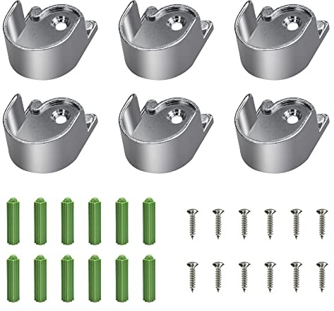 QINERSAW 6 Stück 25mm Kleiderstange Halterung Schrankrohr Stange Halter Kleiderschrank Stange Rundrohr Halterung Garderobe Stangen Kleiderstangenhalter Schrankrohrlager Silber U-Form