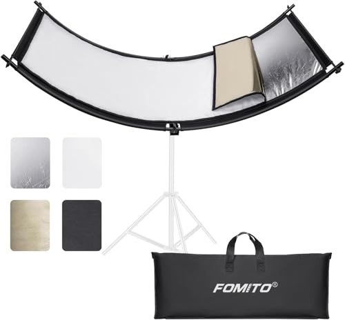Fomito Reflektor Fotografie 178cmx65cm Photo Studio Licht Reflektoren/Diffusor, 4in1 Clamshell Lichtreflektor für Fotografie Porträtbeleuchtung Filmaufnahmen, Schwarz, Weiß, Gold, Silber für Studio