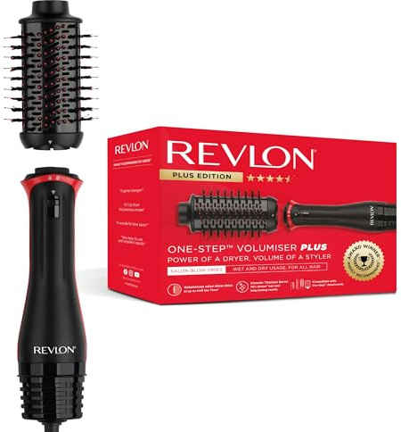 REVLON PROFESSIONAL One-Step Volumiser Plus (Abnehmbarer Kopf, Keramik-Titan-Platte, Gemischte Styling-Borsten mit Aktivkohle-Pins, Turmalin Ionic Technology), RVDR5298E