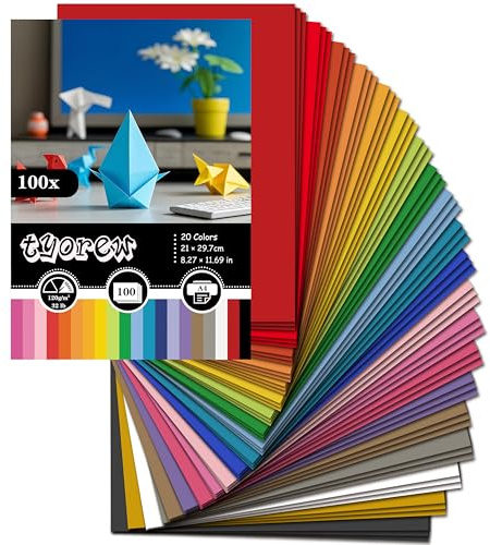 100 Blatt Tonpapier A4 Bunt, 120g/m², Buntes Papier A4 Bastelpapier -20 Farben, Farben Papier Origami Buntpapierset für Diy Origami und Bastelprojekte
