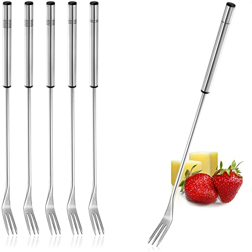 COM-FOUR® 6x Fondue Gabeln aus rostfreiem Edelstahl 26 cm - spülmaschinengeeignetes Fonduebesteck - Fonduespieße mit Edelstahlgriff (06 Stück - Edelstahlgriff)