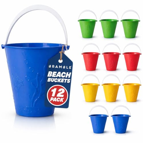 Bramble - 12 Kinder Eimer, 13cm - Sand & Strandspielzeug, Poolparty, Kindergeburtstag, Mitgebsel, Gastgeschenke