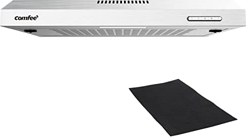COMFEE' Dunstabzugshaube 60cm Unterbau Umluft & Abluft Silber CHU 3.6F17BS | 200m³/h Luftstrom, Drucktaste, max. 62 dB, LED-Beleuchtung, Unterbauhaube inkl. Aktivkohlefilter für Kleine Küchen