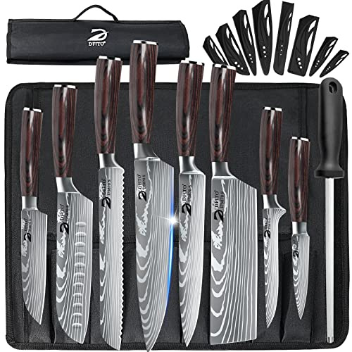 Dfito Küchenmesser Set mit Rolltasche, 8-teiliges professionelles Messerset