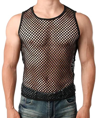 TUONYIS Herren Unterhemd Netzstruktur Herren Sexy Transparent T Shirt Tank Top Herren Muskel Transparent Shirts Herren Netzhemd ärmellos Netz