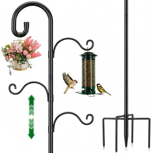 Vogelfutterstation zum Aufhängen, 195 cm freistehende Vogelfutterstangen, robuster Futterständer, Hirtenhaken für Gartenlichter Korbaufhänger, 1er-Pack