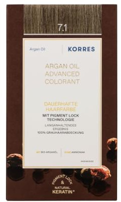 KORRES Argan Oil Colorant – ammoniakfreie Haarfarbe Aschblond 7.1 – 100% Grauhaarabdeckung & vegan für ein langanhaltendes Farbergebnis