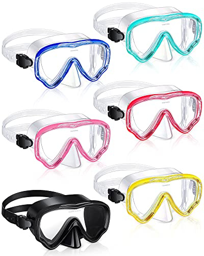 6 Stück Kinder-Schnorchel-Schwimmmaske, gehärtetes Glas, Anti-Beschlag, 180° klare Sicht, Kinder-Schwimmbrille mit Nasenabdeckung für Kinder, Jugendliche, Jungen, Mädchen