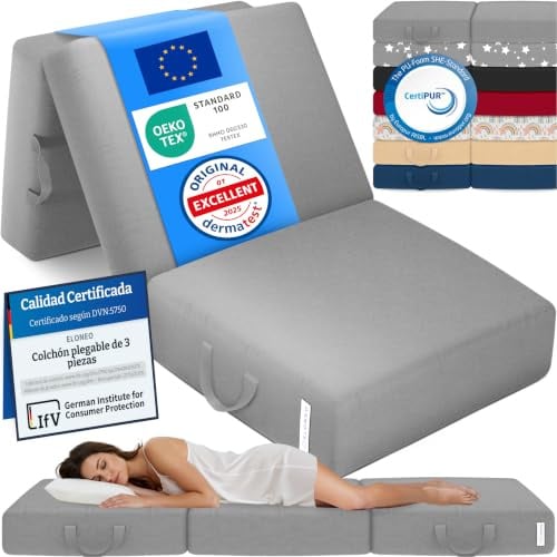 ELONEO Klappmatratze, Gästematratze, 3-teilige Faltmatratze, Schaumstoff extra dick (15cm), waschbar, Bandscheibenwürfel, klappbar, Faltbare Matratze, Erwachsene (Grau, 75 x 195 x 15 cm)