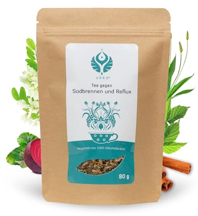 UKKO Reflux Teemischung, Natürliche Premium Kräutertee lose gegen Sodbrennen Säure Reflux, Magen Darmtee für verdauung, Magen Balance Basentee, Anti-Inflammatory, 80g, Glutenfrei, Vegan, Made In EU