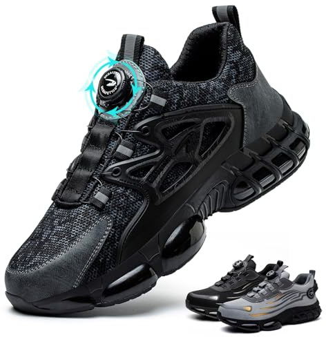 Arbeitsschuhe Herren Damen Sicherheitsschuhe Stahlkappenschuhe Sportlich Atmungsaktiv rutschfeste Safety Shoes Black 43 EU