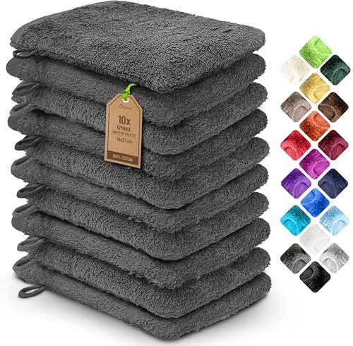 NatureMark 10x Waschhandschuhe aus Frottee 100% Baumwolle – Weich und Robust, Ideal für die tägliche Pflege und Gäste – Anthrazit Grau, 15x21 cm