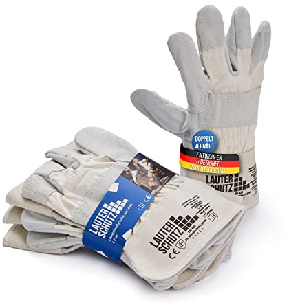 LAUTERSCHUTZ® 3 Paar Robuste Leder Arbeitshandschuhe Norm EN 388 - Rindspaltleder, Doppelt vernäht mit Baumwolleinsätzen [Herren & Damen] Forst, Garten, Baustelle, Mechaniker (EINHEITSGRÖßE, 3ER PACK)