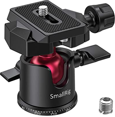SMALLRIG Mini-Kugelkopf 360° Panorama mit 1/4" Schraube 3/8" Gewindehalterung und Schnellwechselplatte Metall-Kugelgelenk für Einbeinstativ, DSLR, Telefon, Gopro, max Belastung 4.4lbs/2kg - 2665