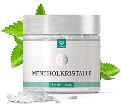 LoWell® Mentholkristalle 100g aus 100% reiner Minze – intensive Sauna Kristalle für einen frischen Menthol-Duft – Sauna-Aufgussmittel in wiederverschließbarer Dose für Sauna & Wellness