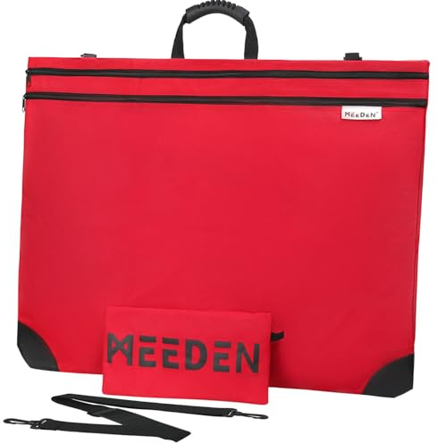 MEEDEN Professionelle Kunstmappe, Künstler Portfolio Tasche, A2 Tragetasche mit Schultergurt, Wasserdicht Zeichenmappe mit Griff für A2/A3/A4 Mappe, Zeichenbrett, Leinwand, Rot (61 X 79 X 3cm)
