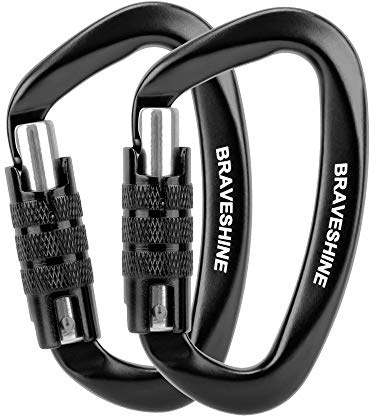 BRAVESHINE 12kN Twist Lock Karabinerhaken groß 80mm stabil | große Karabiner aus 7075 Flugzeugaluminium, belastbar bis 1200kg für Hundeleine, Schaukel, Hängematte, Sonnensegel, 2 Stück