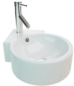 Design Eckwaschbecken Waschbecken Hängewaschbecken für Gäste WC rund weiss mit Überlauf