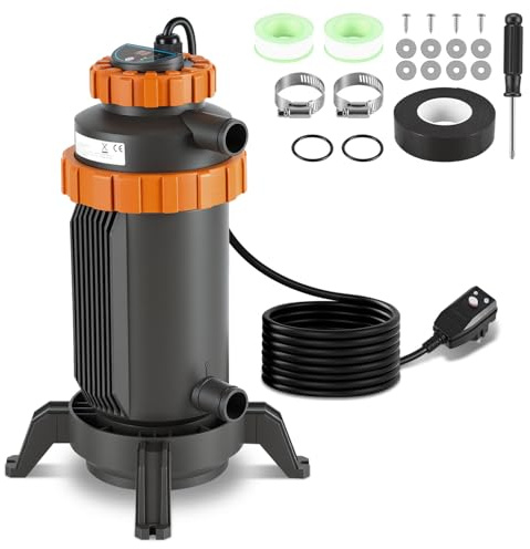 Jaxguom 2026 Neu Poolheizung Elektrisch,Pool Heizung Elektrisch Ø 29 x 42 cm,mit Digitalanzeige,Poolheizung Schnittstelle 32-38mm,für Meisten Kleinen Pools,Kippschutz-Stromunterbrechung,Flammschutz