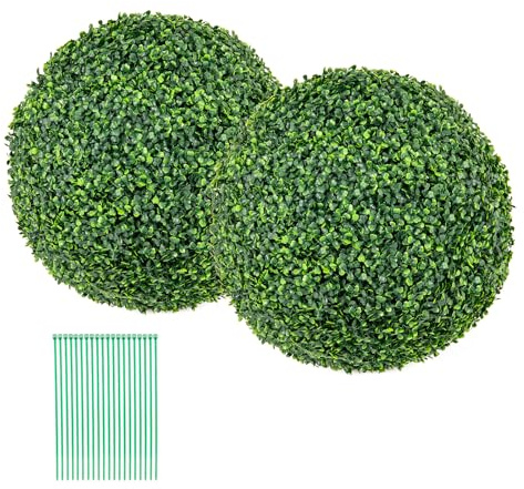 GIANTEX 2 Stück Buchsbaumkugel 50 cm, künstliche Pflanze Buchsbaum Kugel UV-beständig, Formschnittball Kunstbaum Kunstpflanze, dekorative Kugeln Buchskugel Kugelpflanzen Dekopflanze für Balkon Garten