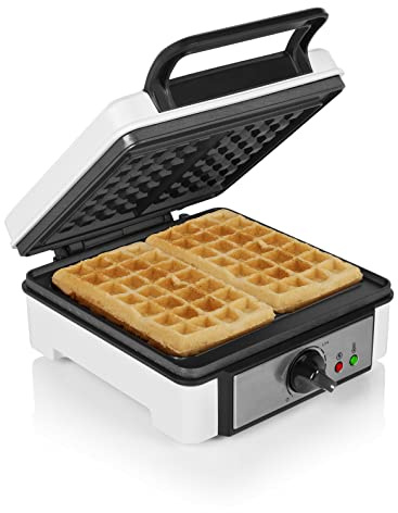 Princess Waffeleisen 132397, Belgische Waffelform, 1200 Watt, 0,75m Kabellänge, 19,8x19,5cm Backform, regelbare Heizstufe, antihaftbeschichtet, Silber, Schwarz, 01.132397.01.001