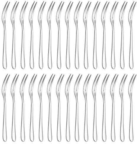Obstgabeln aus Edelstahl, DBAILY 30pcs Kuchengabel Vorspeisen Gabel Spiegel Polieren Zwei Zinken Küchengeschirr für Zuhause Restaurant Buffet Geburtstagsfeier (13cm)