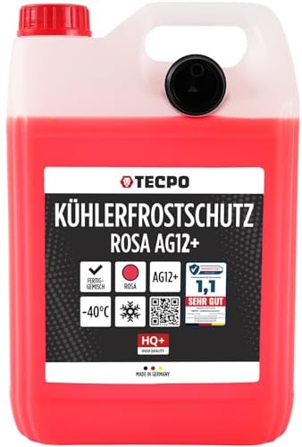TECPO Kühlerfrostschutz rot G12+ Antifreeze -40°C Frostschutz rosa Kühlmittel (1x 5 Liter)