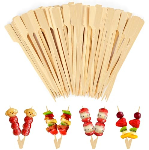 300 Stück Holzspieße, 12CM Bambus Spieße Fingerfood, Biologisch Abbaubare Schaschlikspieße Holz, Spiesse für Snacks Fingerfood, Cocktailspieße, Burgerspieße, Obstspieße, Partyspieße