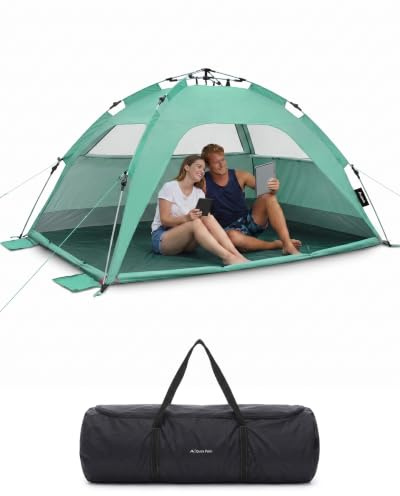 qeedo Quick Palm Strandmuschel mit UV-Schutz (UV80) & kleinem Packmaß - Leichtes, schnell aufzubauendes Strandzelt (Quick-Up System) bietet Sonnenschutz & Windschutz am Strand, vor allem für Kinder