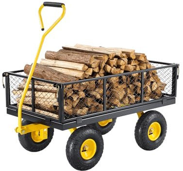 VEVOR Bollerwagen 965x560x535 mm, Gartenwagen, Transportwagen auf Rädern, Gerätewagen mit 10-Zoll-Reifen und abnehmbaren Seitenteilen aus Netzgewebe (umbaubar in Pritsche) und um 180° drehbarem Griff