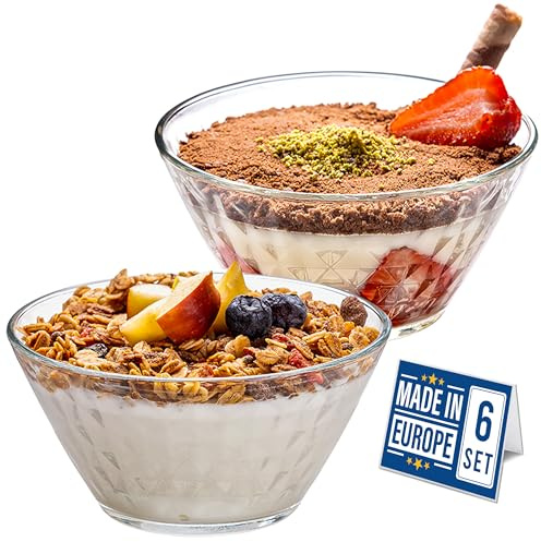 CRYSTALIA Premium Glas Dessertschalen 6er Set, 330ml, 100% BLEIFREIE Stapelbare Kristallglaskeschälchen
