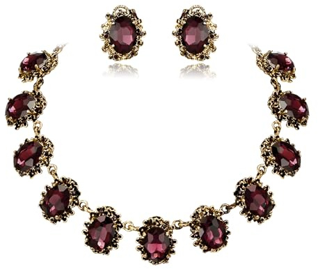 Clearine viktorianischen Stil Statement Halskette und Ohrringe Schmuck Set für Damen Cameo inspiriert oval Kristall Schmuckset für Party Prom Schmuck